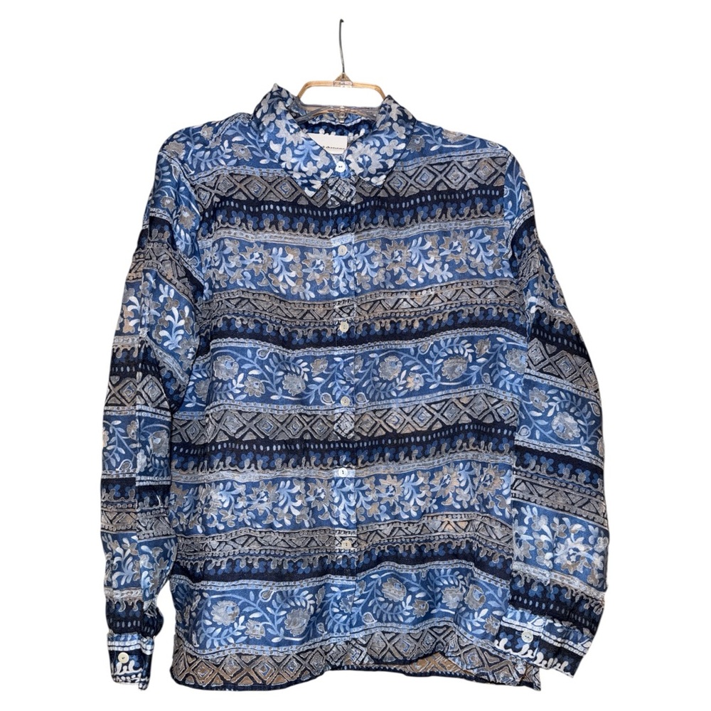 Alfred Dunner Blue‎ Floral Lace Blouse Sheer Plus Size 18 Feminine Boho Romantic